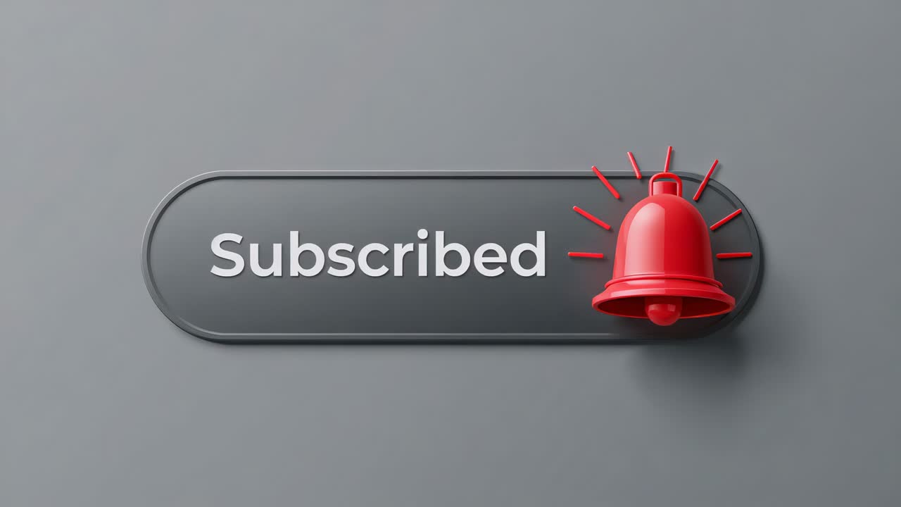Displaying pill reading Subscribed ringing notification arriving on gray backdrop, red bell strokes