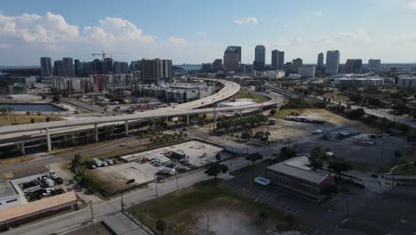 still-aerial-of-downtown-Tampa-Bay,-Florida-and-the-urban-horizon