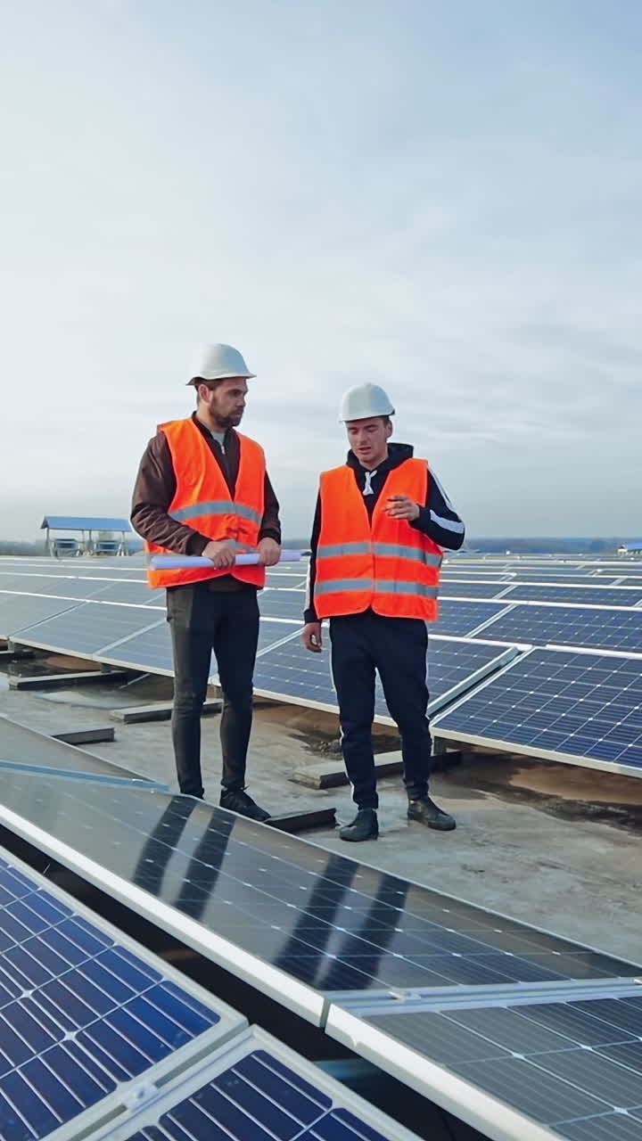 Solar panel field construction. Process of construction new solar plant
