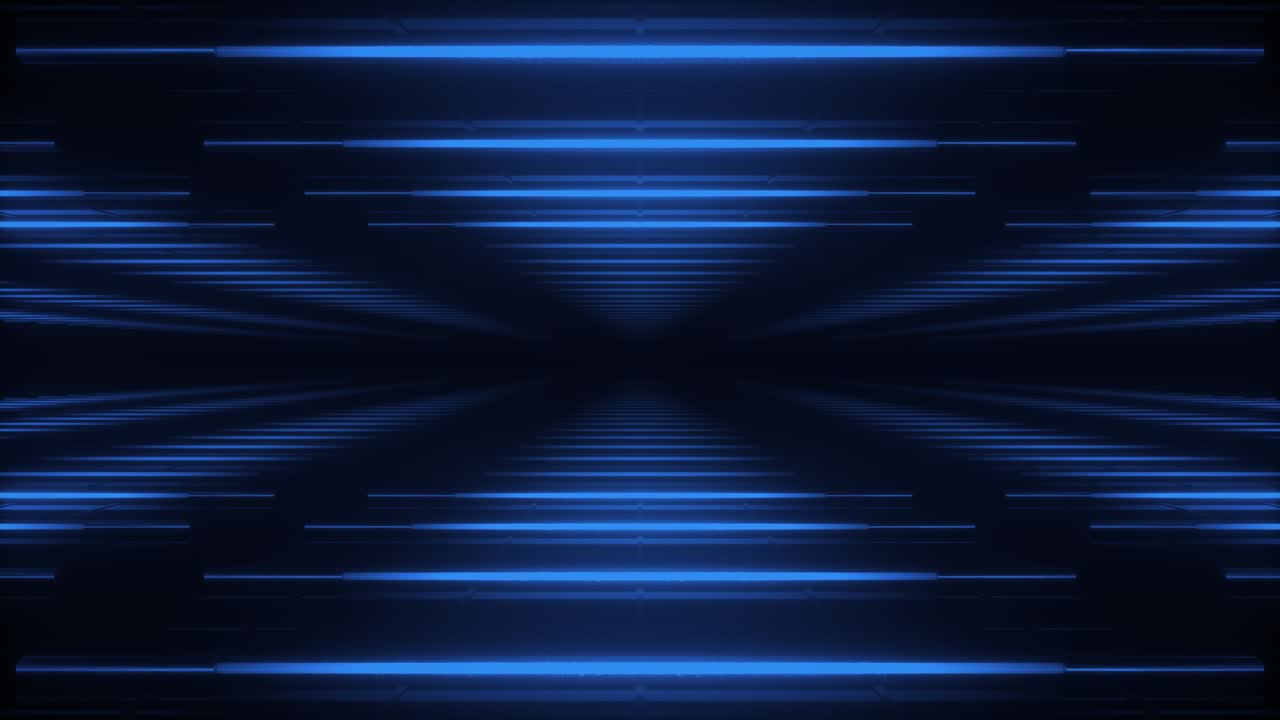 추상적인 푸른 미래의 배경: 검은색 배경에 빛나는 네온 빛의 삼각형 튜브에서 공간; 기술, vj 개념; led 램프; 수평 뷰; 4k의 원활한 루프 3d 애니메이션