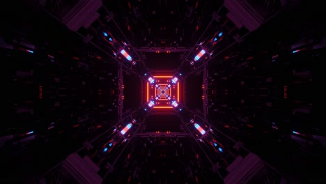 Sci-fi-motion-graphics:-neon-colorful-lights-in-dark-tunnel,-space-design