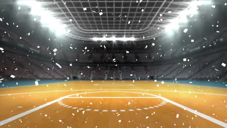 animation of confetti falling and burning paper over sports stadium