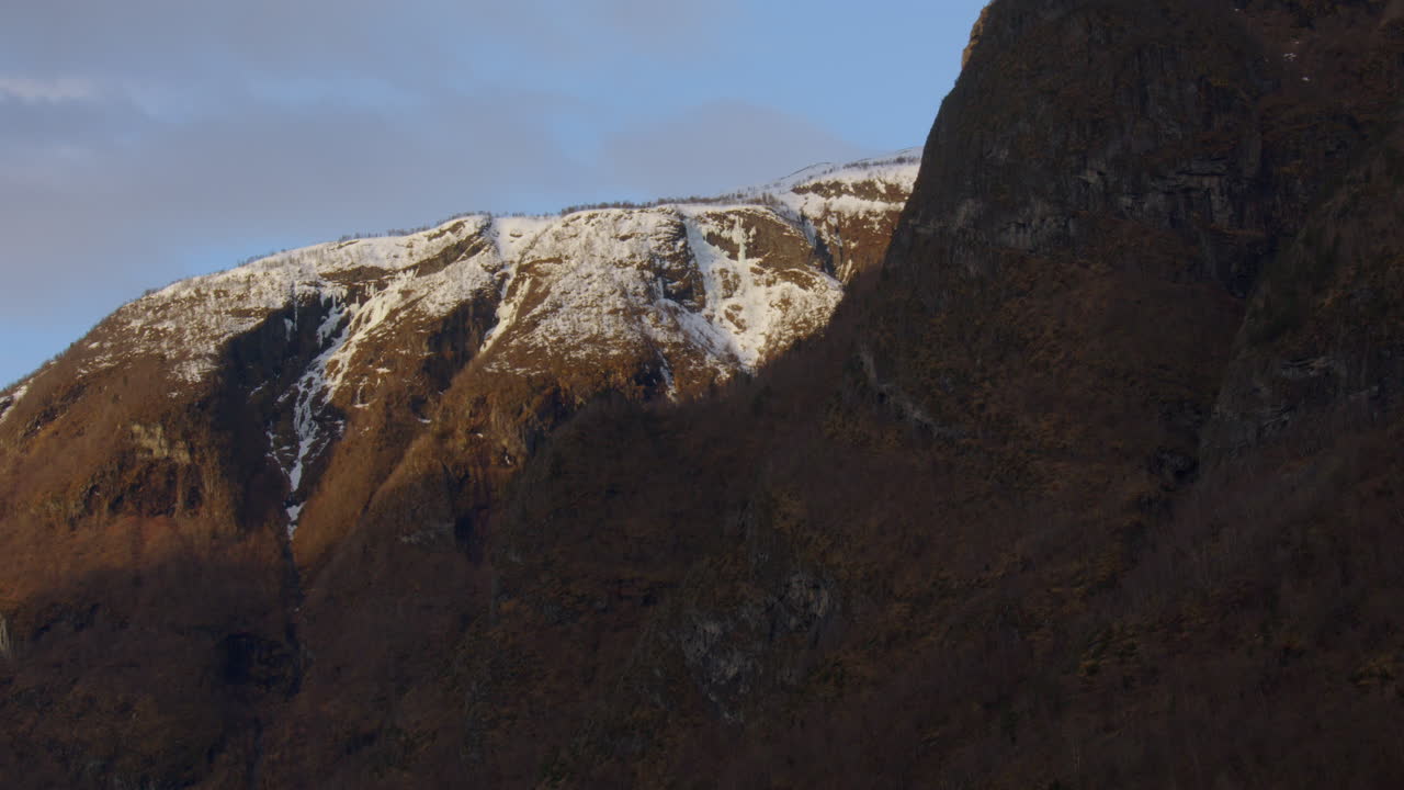 Wide shot of the snowy mountain top of flenjajuvnosi or flenjahornet