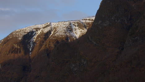 wide shot of the snowy mountain top of flenjajuvnosi or flenjahornet
