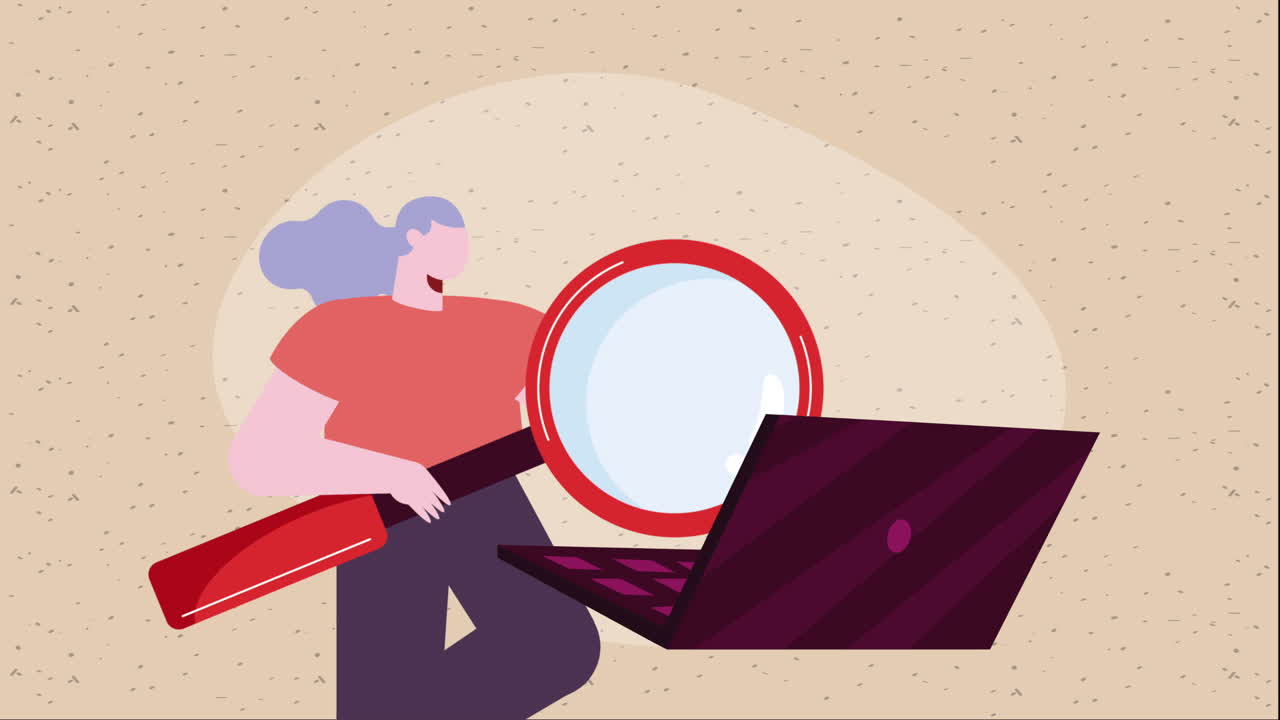 노트북 장치 애니메이션을 사용하는 여성