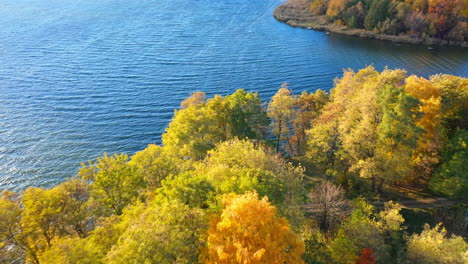 aerial view of autumn landscape. aerial view of colorful autumn forest with river