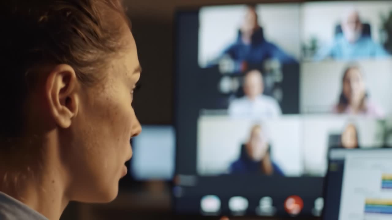 Engaging Virtual Meeting Scene Featuring Individual Participant Interacting with Multiple Online Channels in a Professional Setting