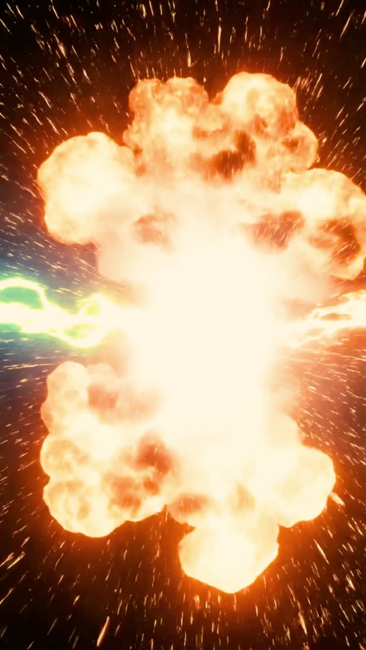 Potenti raggi di energia si scontrano creando un'esplosione infuocata.