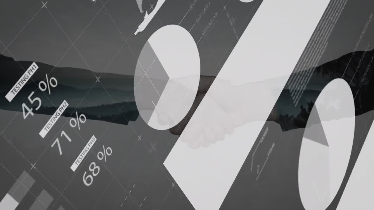 통계의 애니메이션과 데이터 처리가 사업가의 손짓을 통해