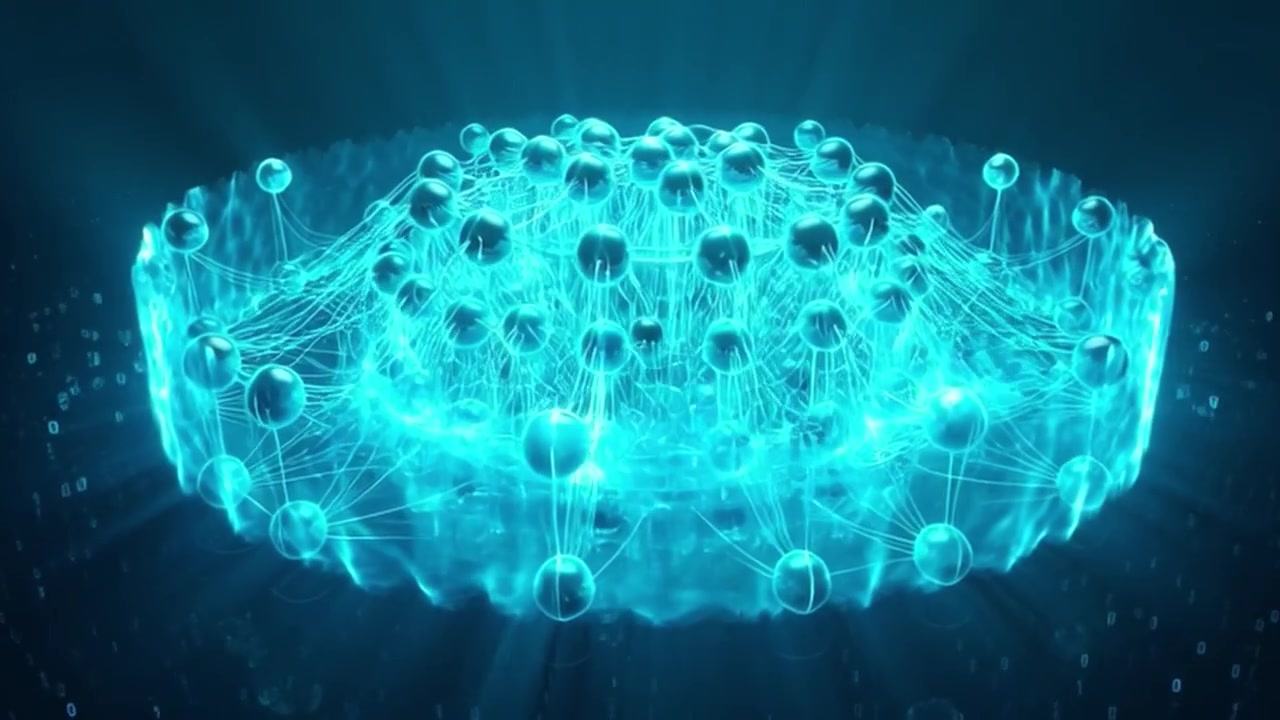 Abstract Digital Network Visualization with Glowing Nodes and Connections