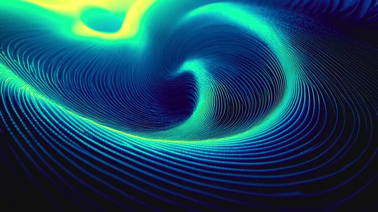 Dynamic Abstract Swirl of Blue and Green Digital Lines