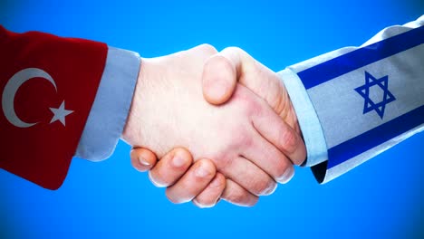 turkey - israel  / handshake concept animation about countries and politics / with matte channel