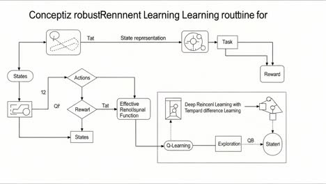visual representation of a robust reinforcement learning routine: demonstrating state representation, actions, and reward processing in reinforcement learning frameworks