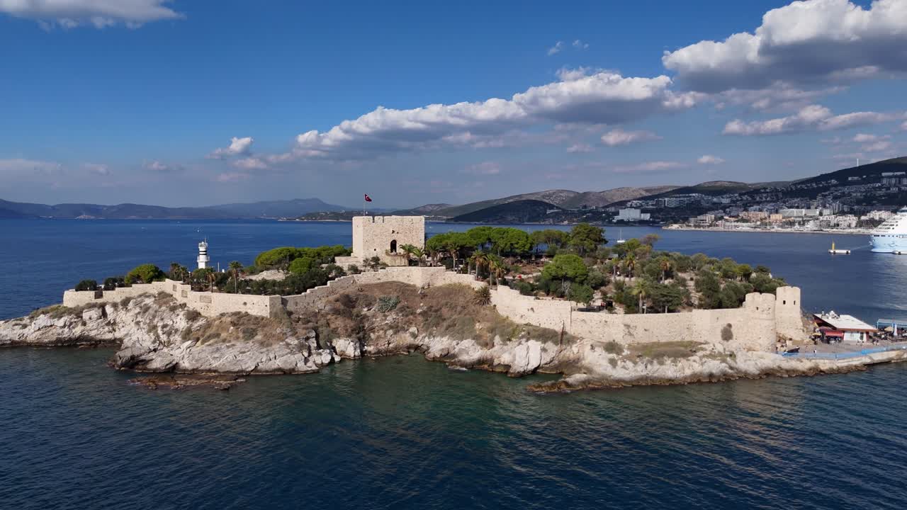 Pigeon Island, walled Byzantine castle that once guarded the town of Kasadasi, Turkey