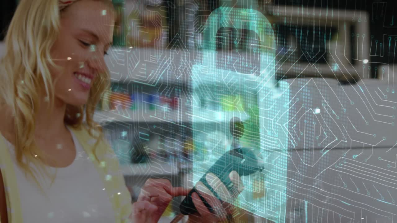 결제 터미널을 사용하는 사람들에 대한 네트워크 보안  ⁇ 락의 애니메이션