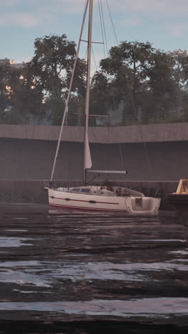 a white sailboat docked at a marina