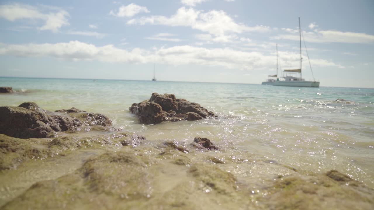 Slow motion (120fps) video of the beach at Morro Jable on the island of Fuerteventura in the Canary Islands, Spain