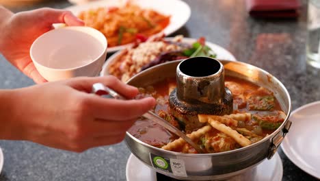 thai hot pot with vegetables and meat