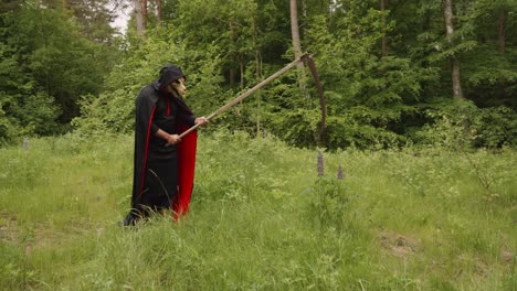 Black-Reaper-With-Animal-Skull-Trying-To-Hit-Wildflowers-With-Scythe