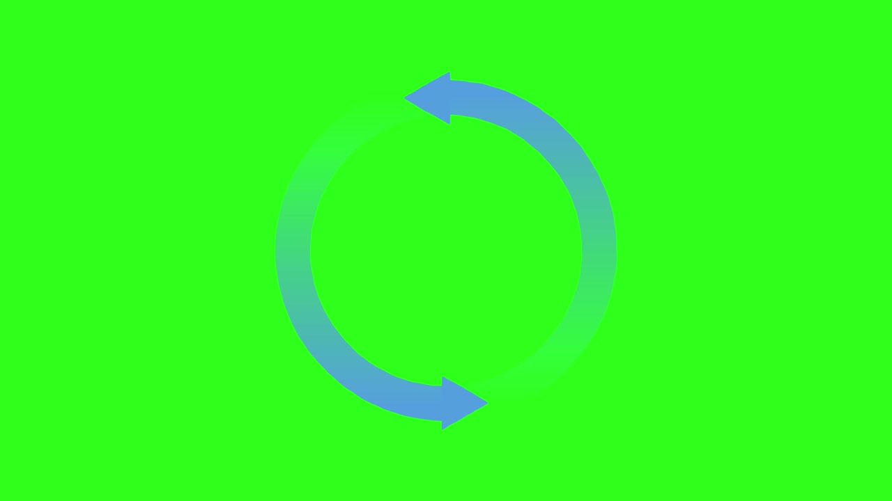 Blue gradient arrow smoothly rotates clockwise in a loop on a vivid green background