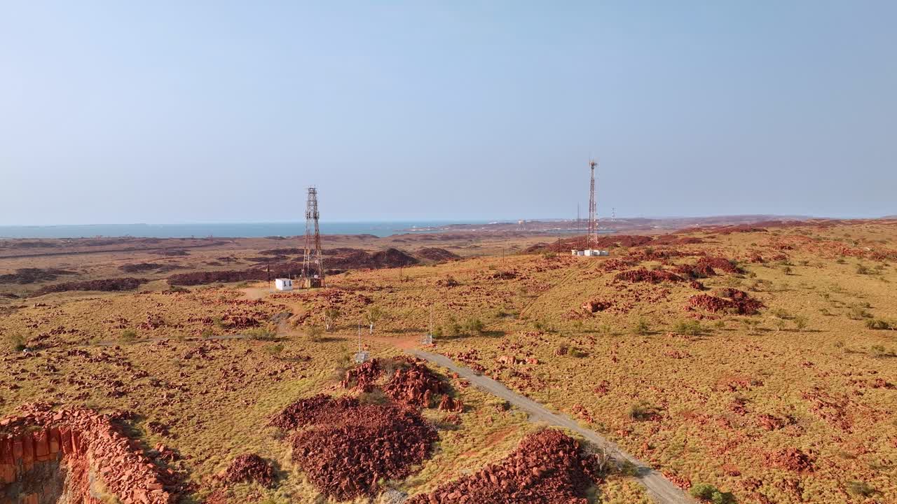 Telco Tower at Mining Site In Karratha, Australia - Drone Shot