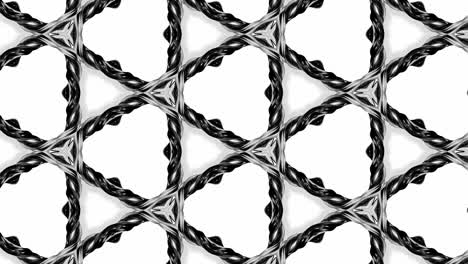 4k seamless looped animation of black and white pattern with ribbons are twisted and formed complex circular structures like symmetric ornament pattern or kaleidoscopic