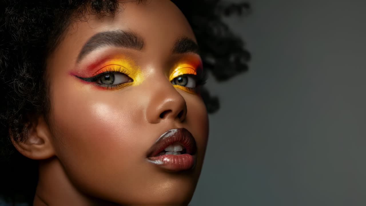 Close-up Portrait of a Woman with Vibrant Makeup