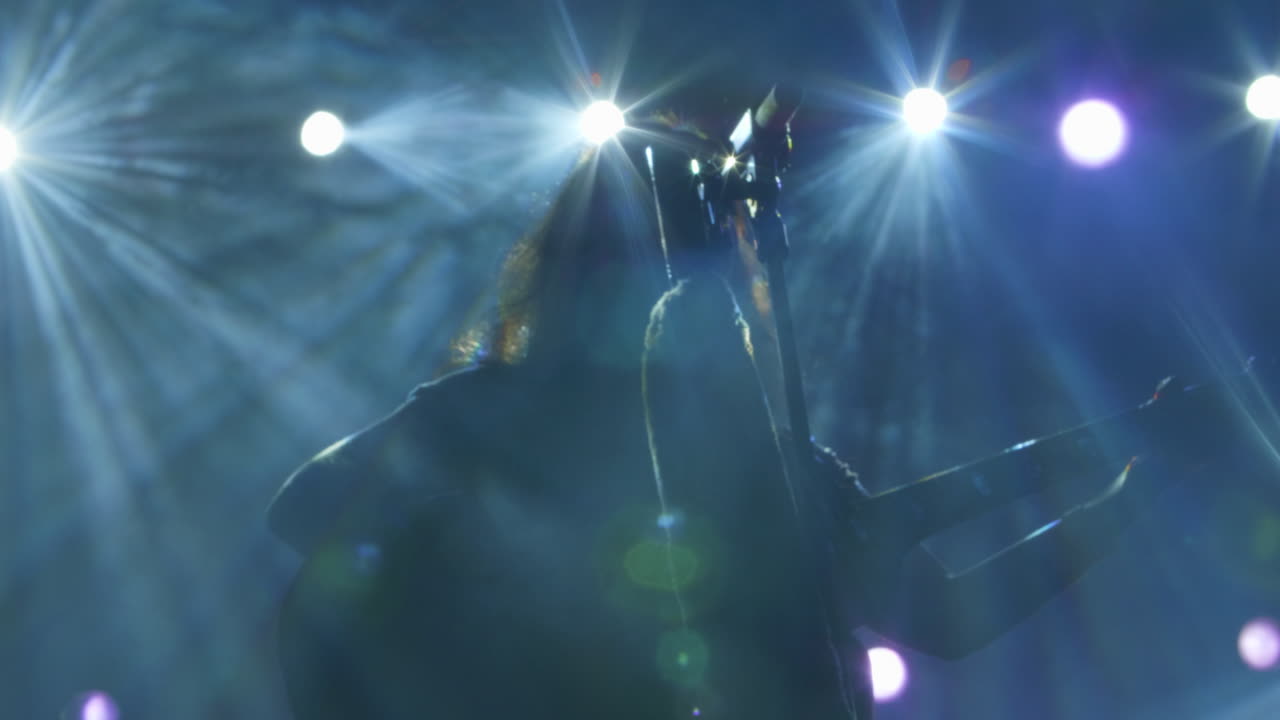 Musician performing on stage with guitar