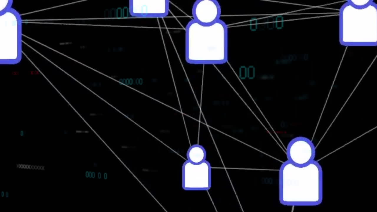 Digital data background with animation of connected user icons forming network