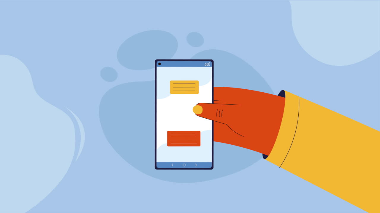 animación de la tecnología del dispositivo de teléfono inteligente para levantar la mano