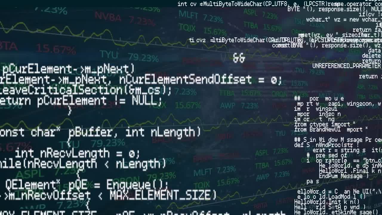 Animation of data processing on blue background