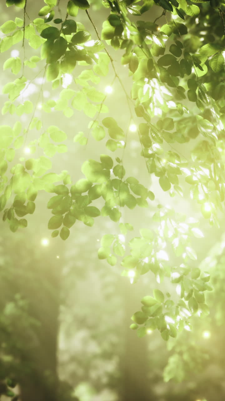 숲의 잎을 통해 빛이 필터링됩니다.