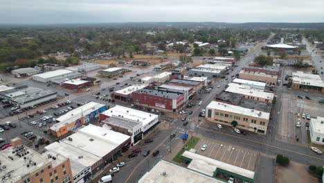 aerial of downtown claremore, oklahoma along route 66. main street usa, will rogers blvd.