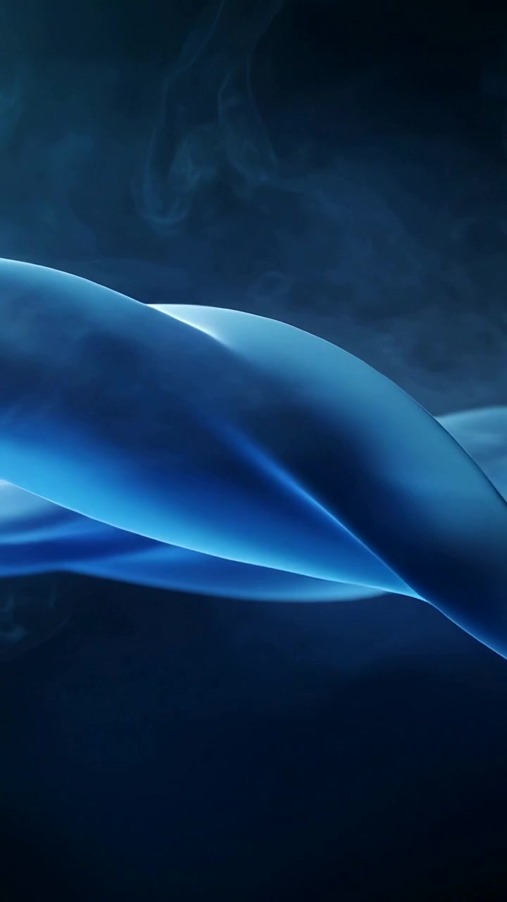Vertical video: Loop starting layered blue ribbons flowing, twisting in CGI navy with smoke glints