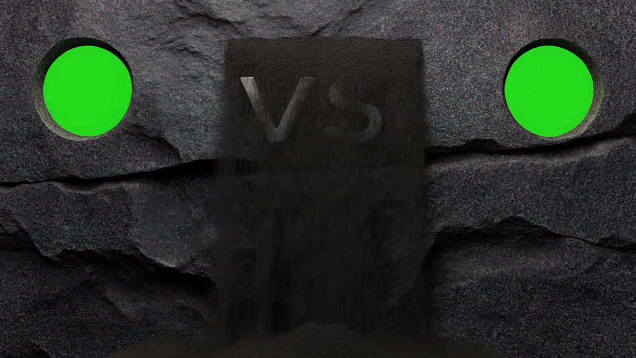 Versus Text Reveal with Falling Black Sand on Stone Background