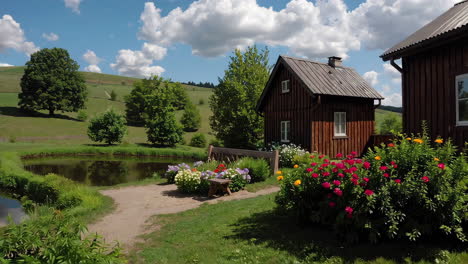 rustic country cottage by a pond