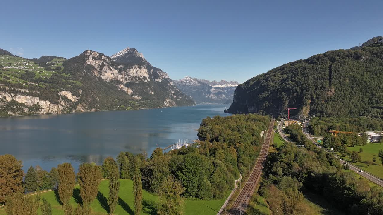 Drone motion hyperlapse over Lake Walensee, Switzerland.