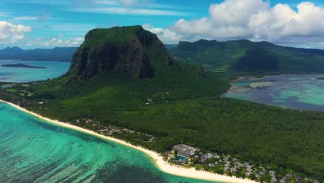 Beautiful-bird's-eye-view-of-mount-Le-Morne-Brabant-and-the-waves-of-the-Indian-ocean-in-Mauritius