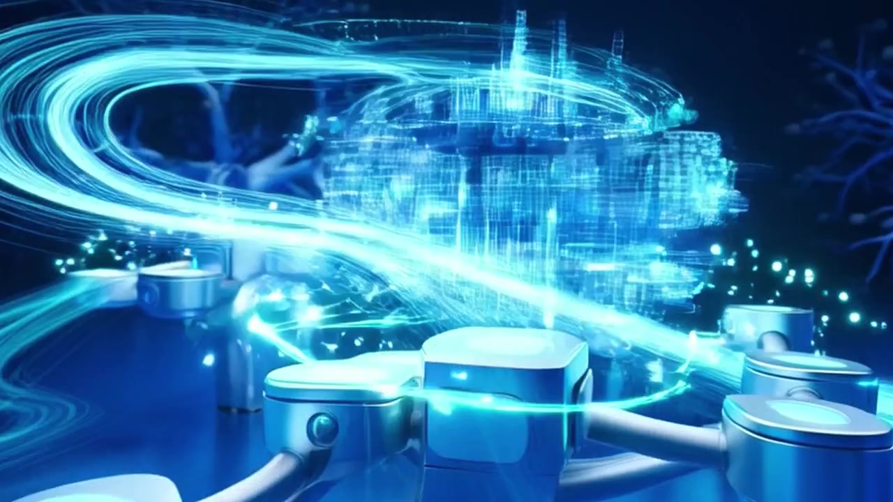 Futuristic Digital Network Generating Holographic Cityscape