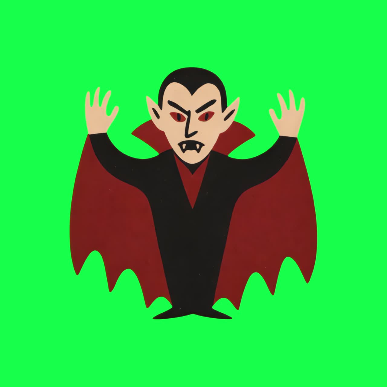 Animazione di un vampiro in stile cartone animato, video 4K trasparente, green screen