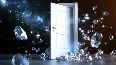 cosmic doorway with falling diamonds