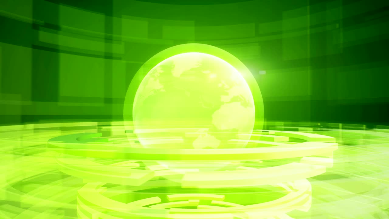 추상적인 디지털 루프 모션 배경은 회전하는 지구 지구와 원형 기하학적 모양을 가지고 있습니다.