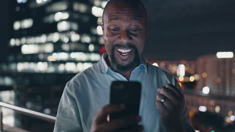 Success,-celebration-and-black-man-with-phone
