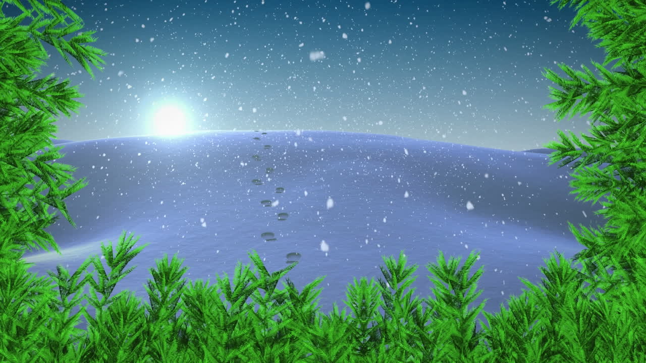 겨울 풍경 위 에 있는 소나무 가지 들 의 애니메이션