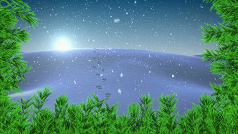 animación de ramas de abetos sobre el paisaje de invierno