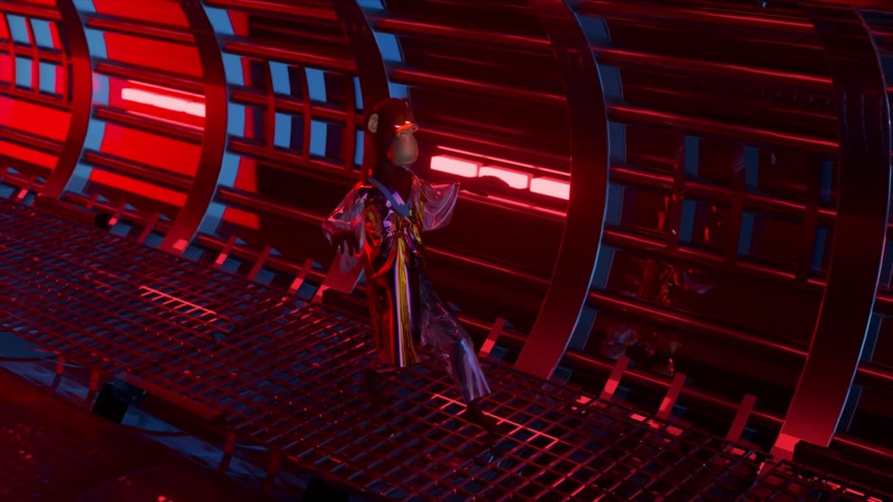 обезьяна в футуристическом киберпанк-тунеле