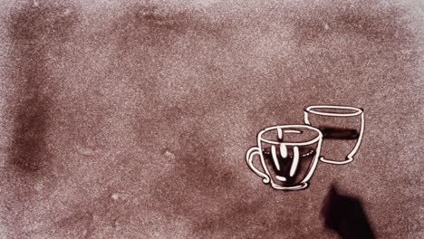 top view timelapse sand art animation of coffee mugs