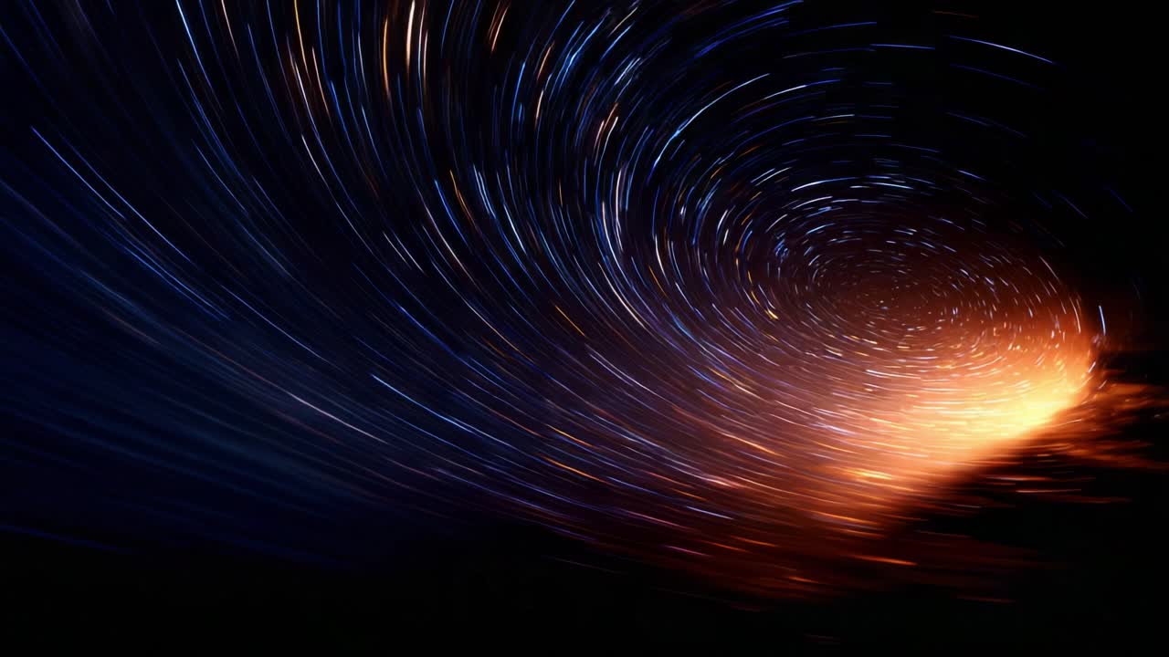 An Enchanting Display of Star Trails Captured in a Mesmerizing Night Sky, Showcasing the Beautiful Circular Motion of Stars Against a Dark Background