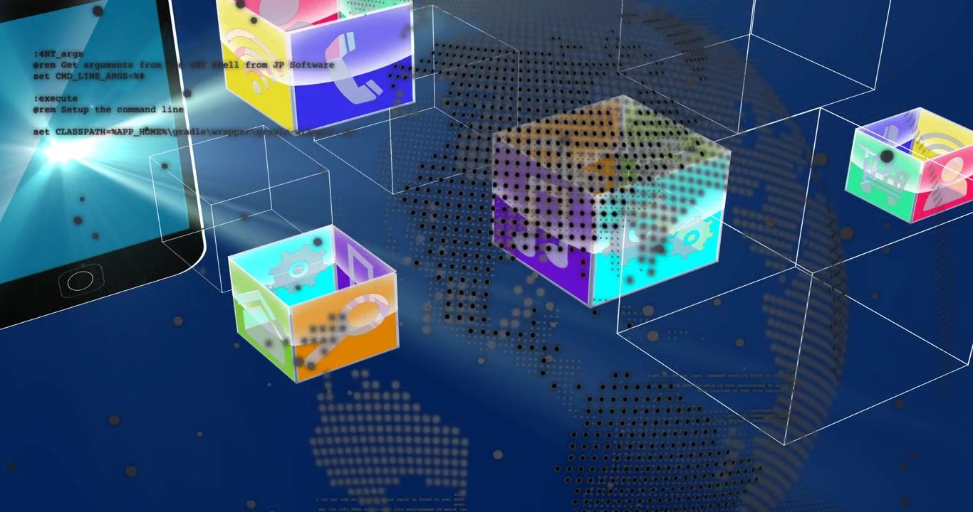 Animation of globe with network of connections and digital icons