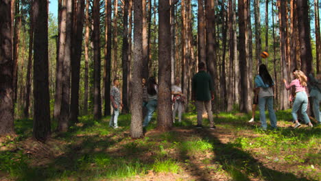 friends playing in a forest